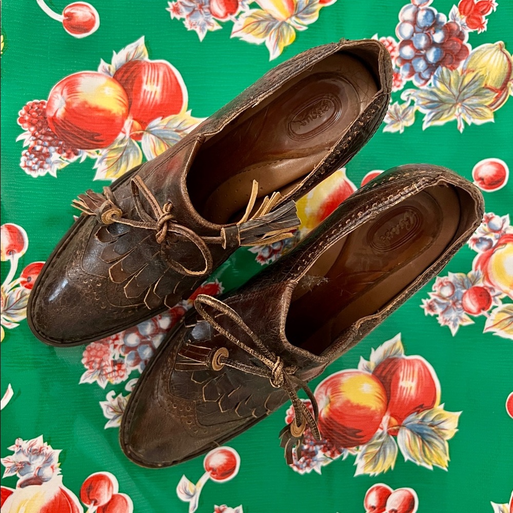 Born Crown Leather Tassled Wingtip Heels